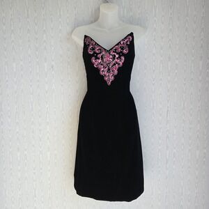 Vtg 80's Mike Benet Dress XS Black Velvet Sequin Strapless Formal Glam Cocktail